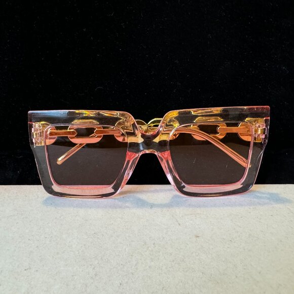 SALE! Womens Sunglasses Transparent Clear Beige Tan Gold Stems Chain Link Design main image 6